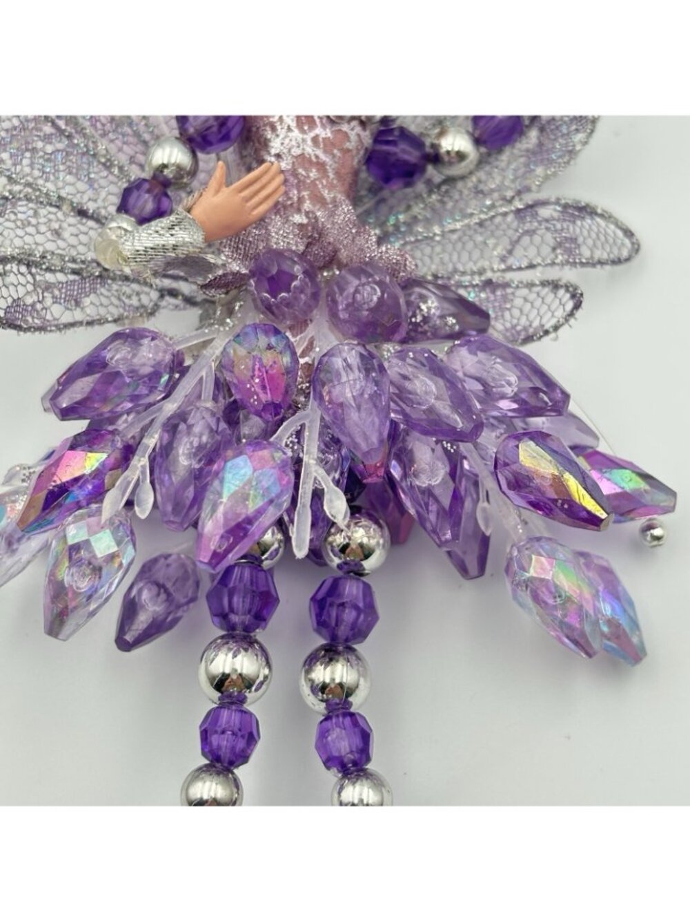Vintage Purple Pixie Fairy Christmas Tree Ornament Hanging Beaded Shiny 8” Girl - Picture 8 of 16